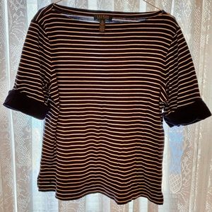 Ralph Lauren Top, boat neck, nautical, navy and white